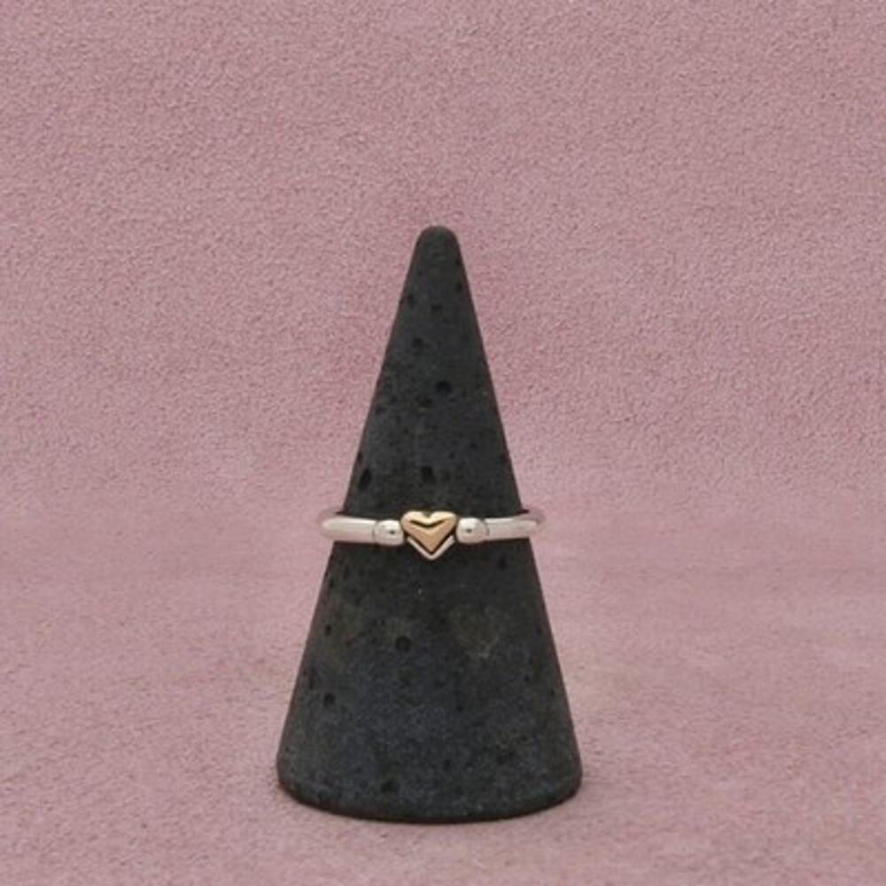 Sterling Silver & 14K Gold Heart Slim Stack Band Ring Size 6.75